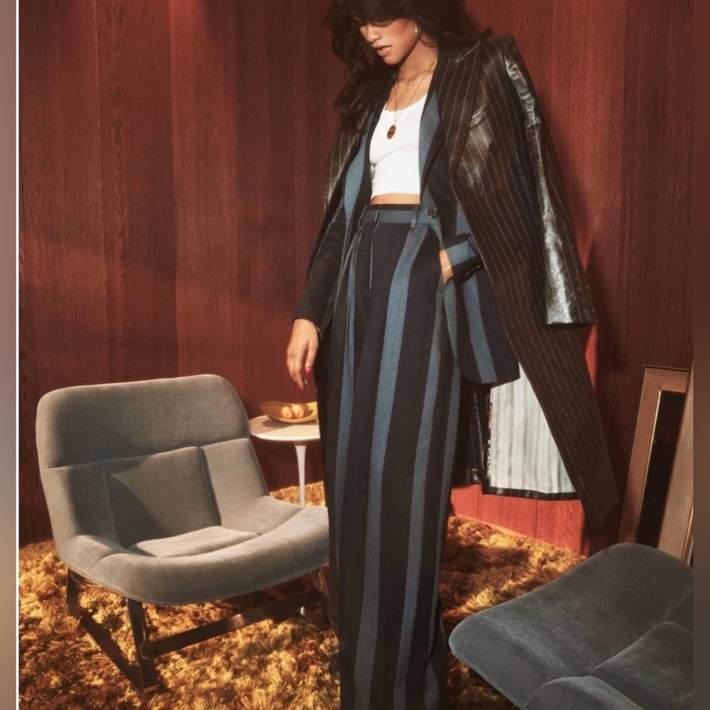 RARE! NWT Tommy Hilfiger x Zendaya Pinstripe Coated Denim Long Trench Coat Sz 8 - Picture 2 of 16